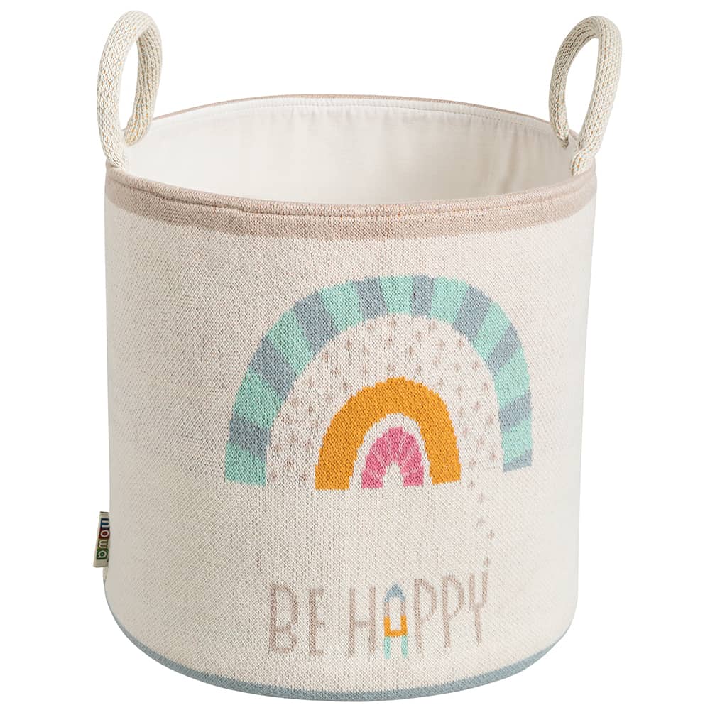 8906 - howa Aufbewahrungskorb "be happy" mit Regenbogen, beige, Baumwolle, Strick, Ø 26cm, Höhe 28cm