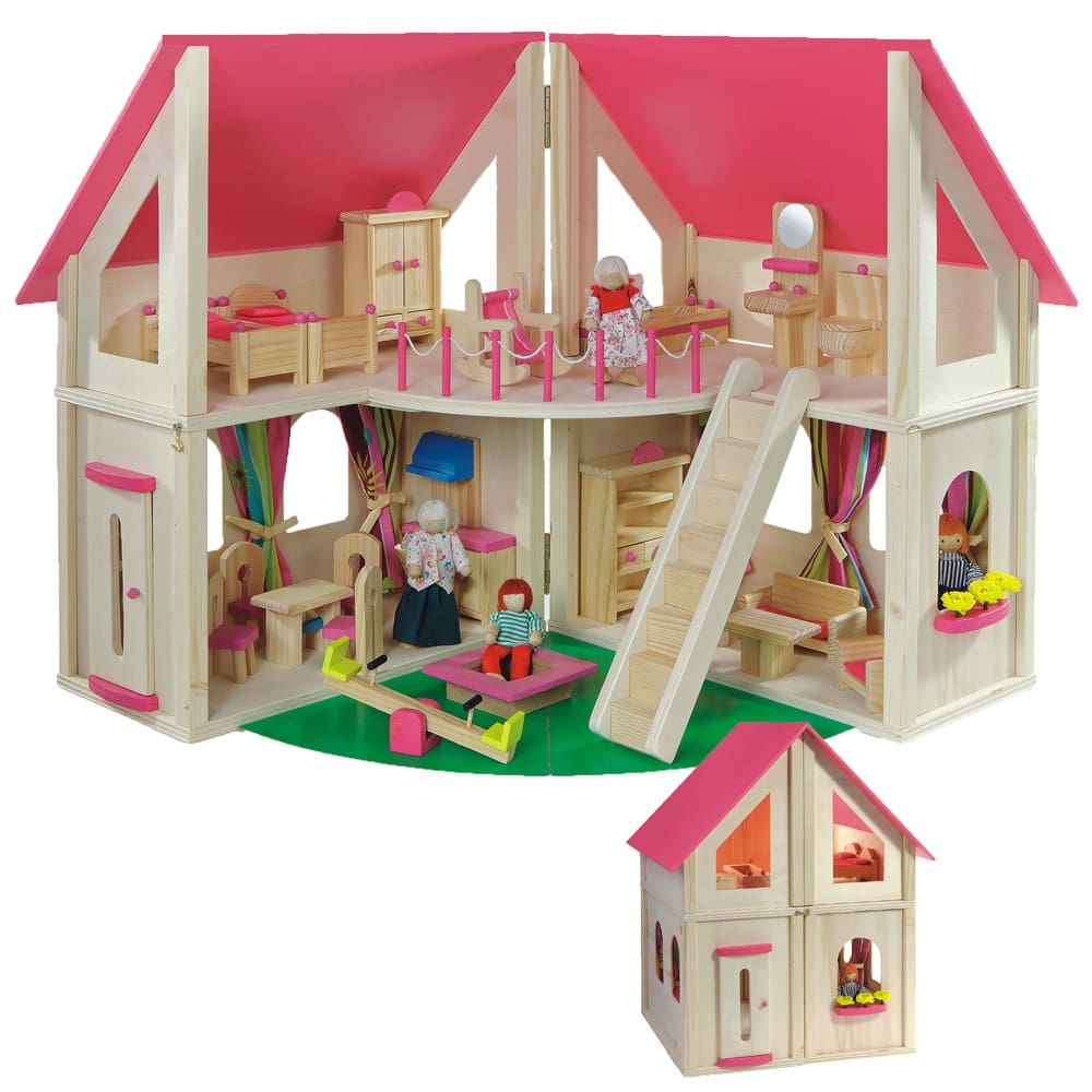howa Puppenhaus aus Holz klappbar inkl. 21 tlg. Möbelset und 4 Puppen 7013 zu Weihnachten
