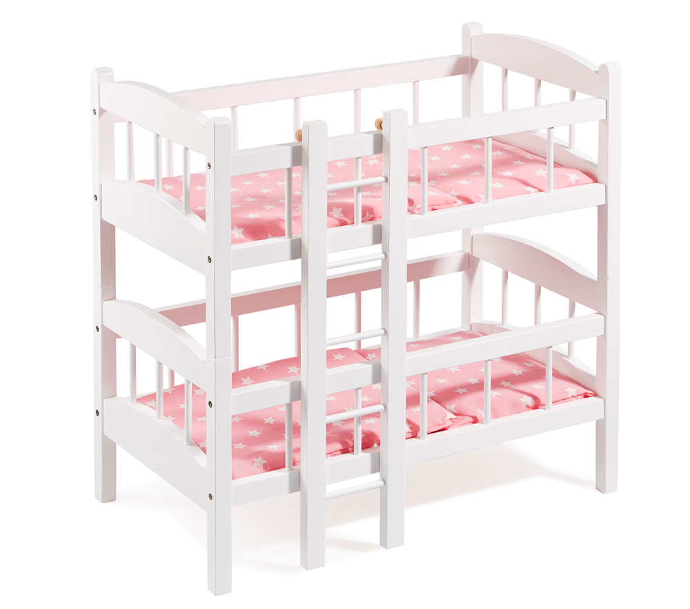 howa lit de poupée lit superposé en bois Stars étoiles avec literie blanc  rose 2440