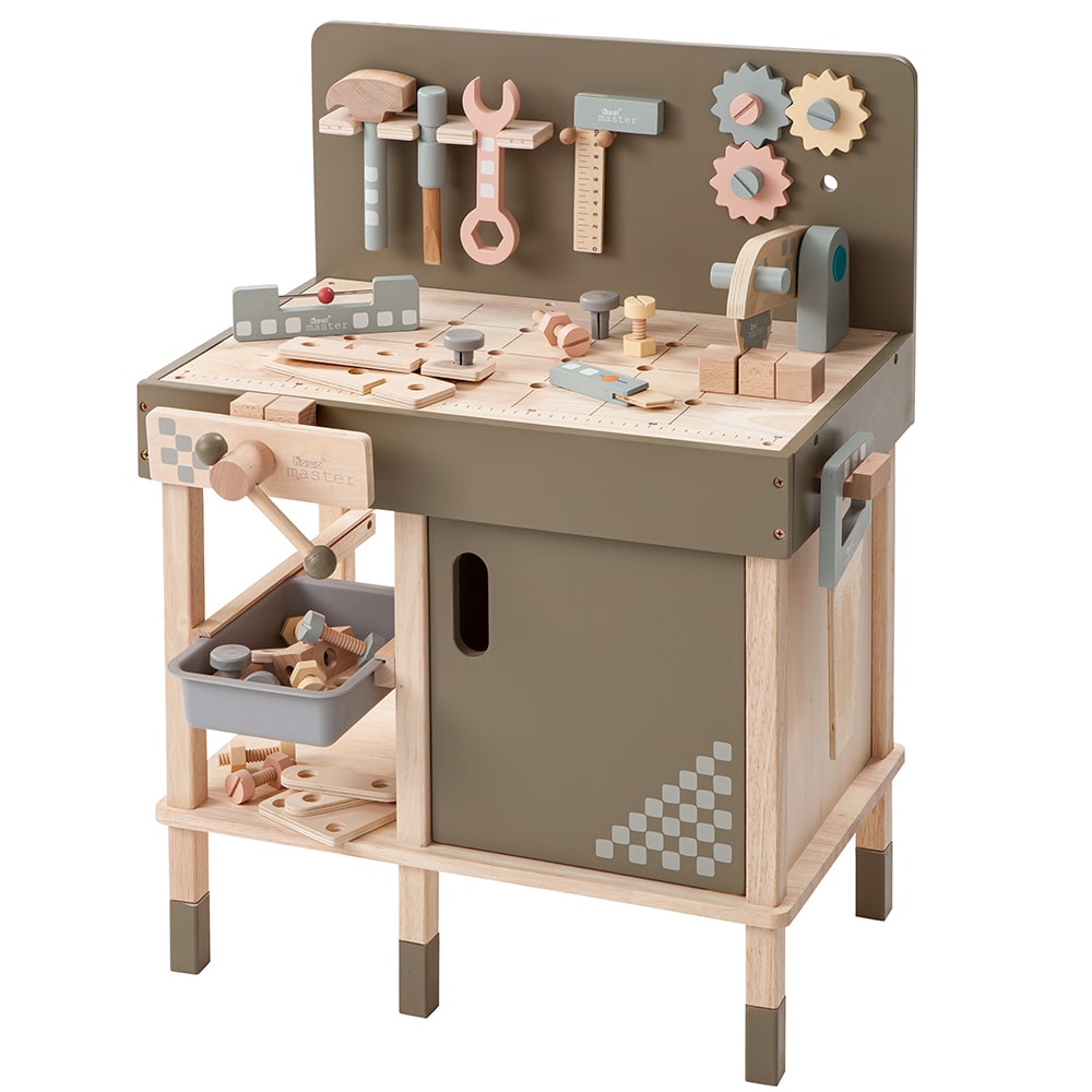 TikTakToo Table à outils en bois pour enfant avec de nombreux accessoires -  Kit d'atelier et banc de bricolage