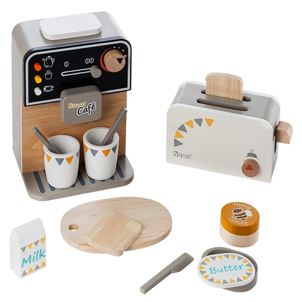 howa Machine à café enfant et Grille pain enfant en bois avec 13