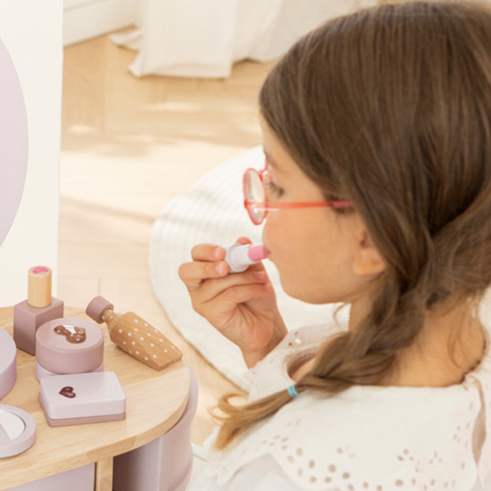 howa toy trousse de maquillage pour enfants avec 8 accessoires en bois et  autocollants en forme de cœur 48812