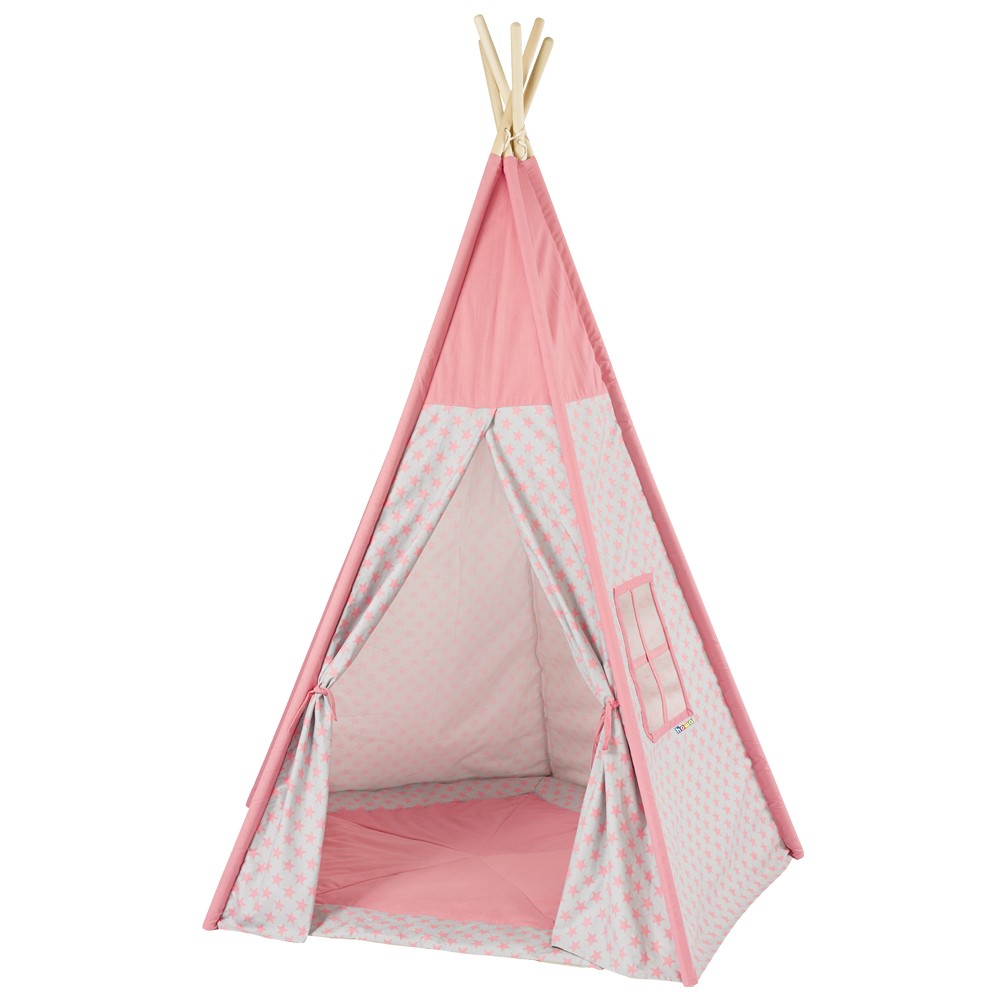howa tente pour enfants tipi Stars étoiles rose avec tapis de sol,  H185xL140xP120cm 8501