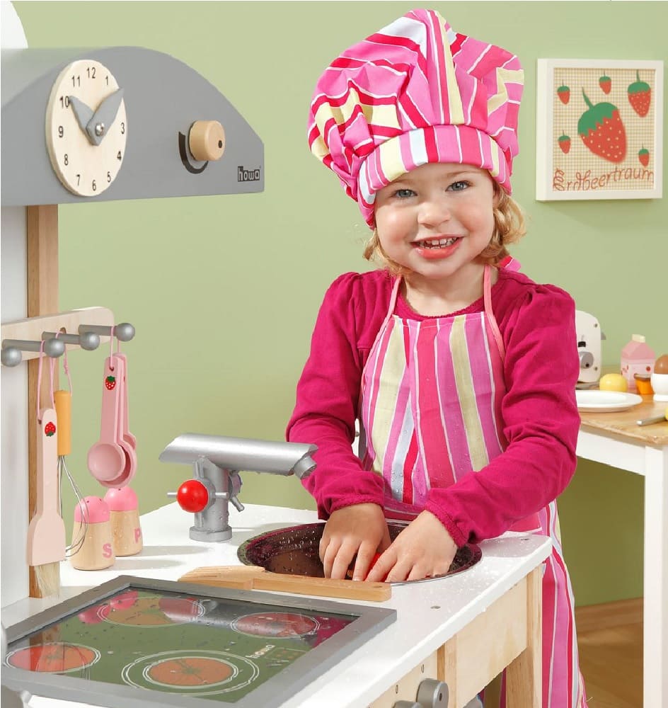 howa ensemble d'accessoires de cuisine pour enfants tablier et toque, rayé  1001